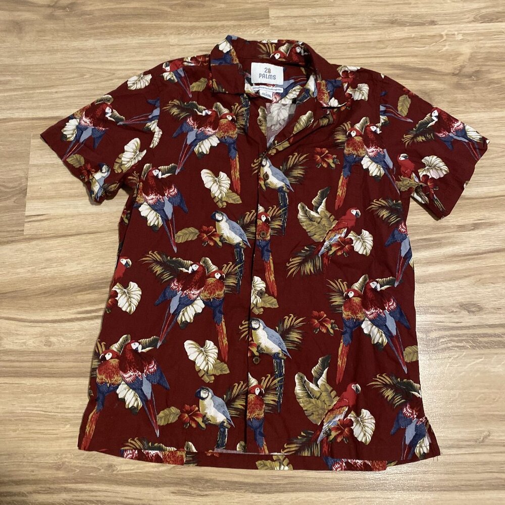 28 Palms Red Parrot Hawaiian Shirt, M Medium